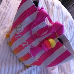 Victoria's Secret Pink and White Striped Canvas Beach Tote